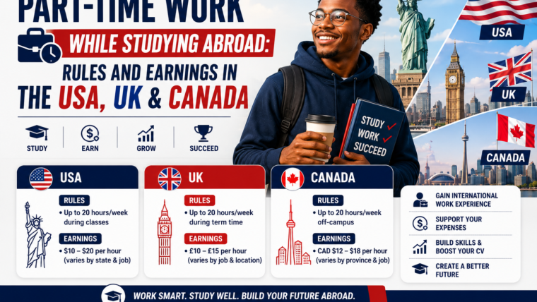 Part-Time Work While Studying Abroad: Rules And Earnings In The USA, UK & Canada